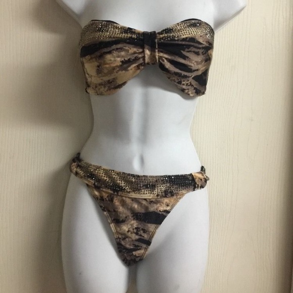 Stud Embellished Bandeau Hipster Bikini Swimsuit L - Picture 3 of 8